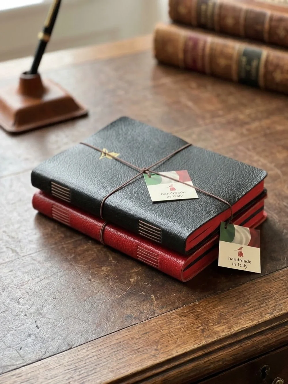 Bieffe Italian Handmade Faux Leather Notebook Set (Set of 6)